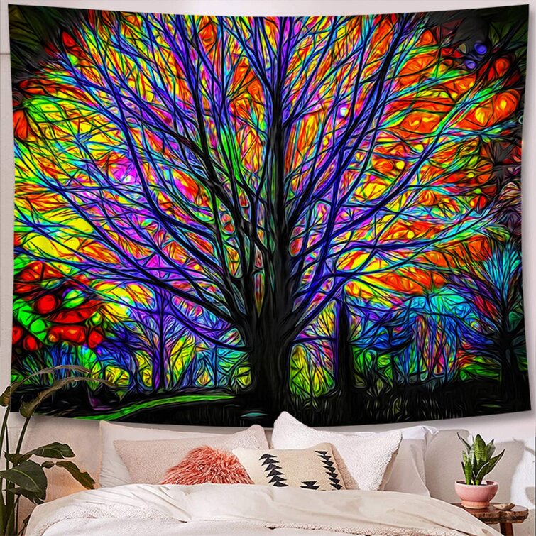 Rainbow Tree Polyester Tapestry with Hanging Accessories Included